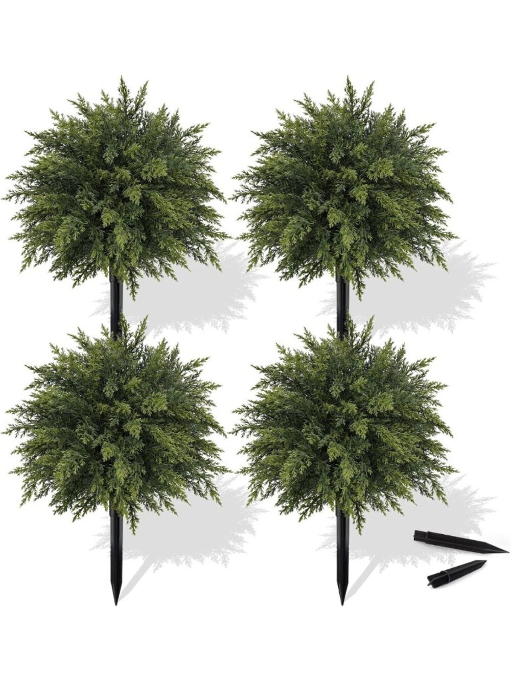 4 Pack Outdoor Christmas Cedar Trees with Ground Spikes - Festive Holiday Decor